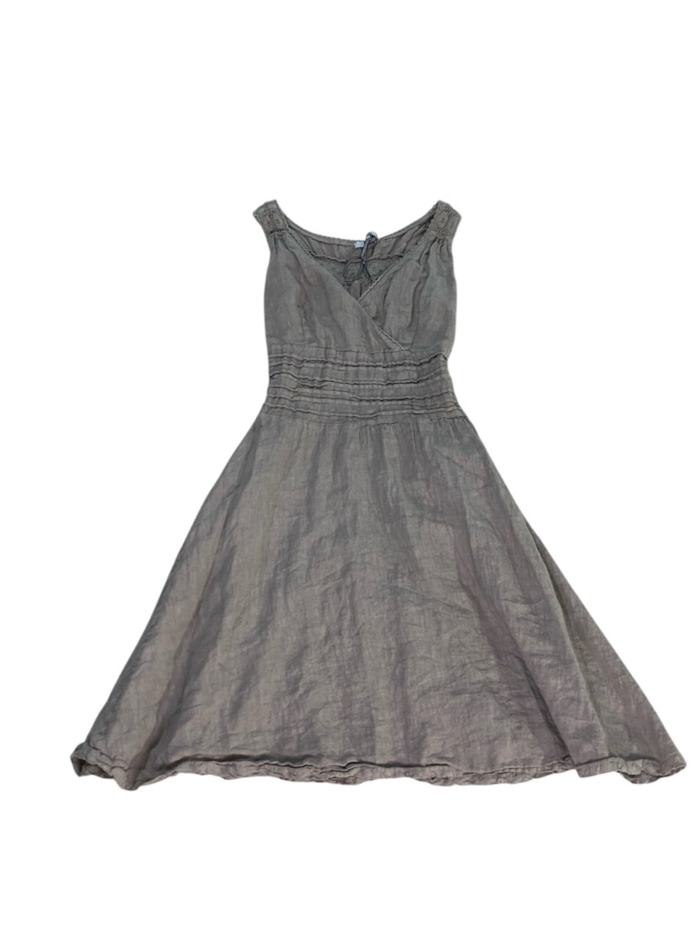 S&F 2005 Made in Italy 100% Mini Linen Dress Brown Crochet Fairy Cottagecore XS - Picture 2 of 13